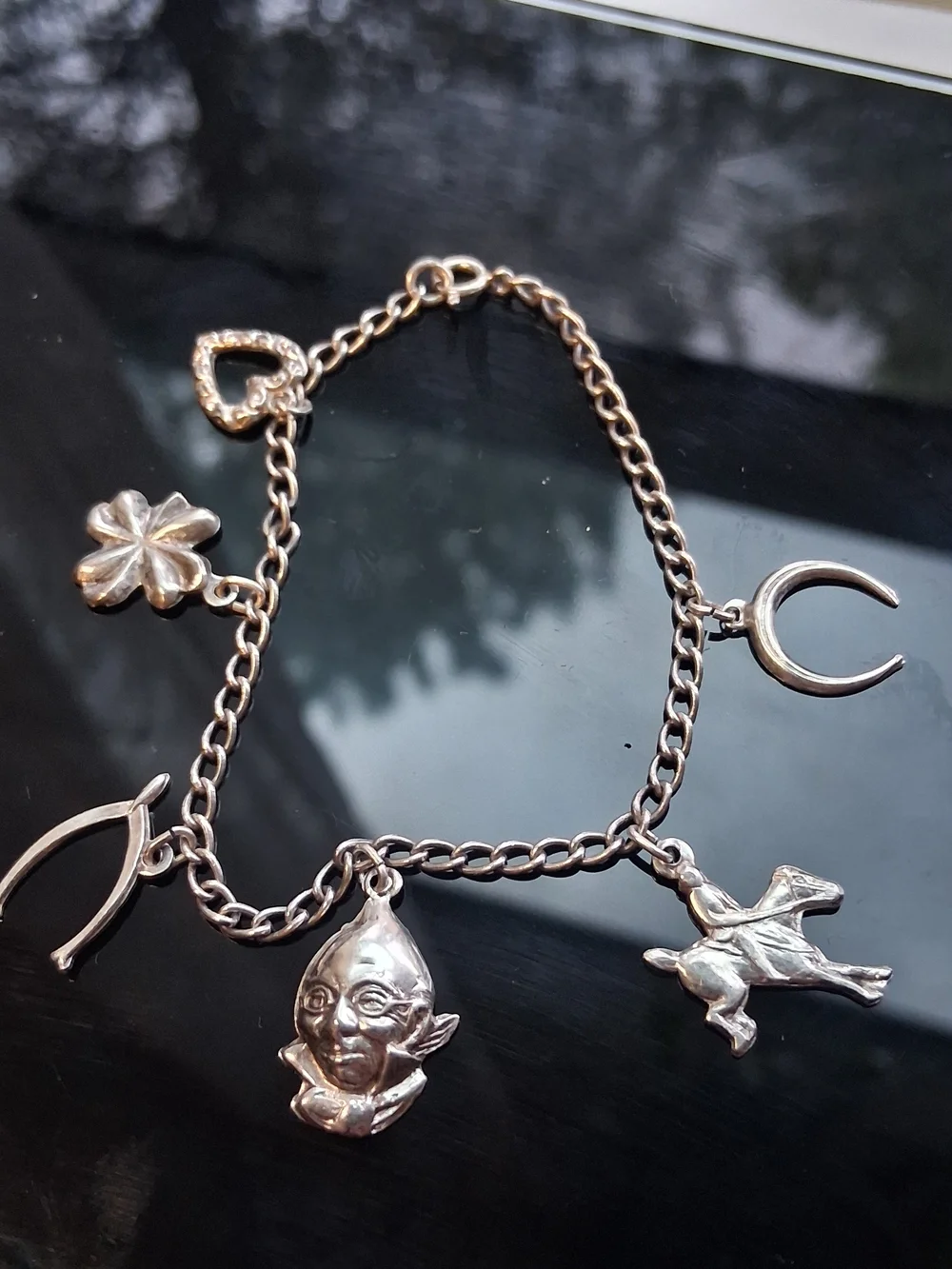 moSterling Silver Charm Bracelet with Horseshoe, Clover & Animal Charms - 6.5